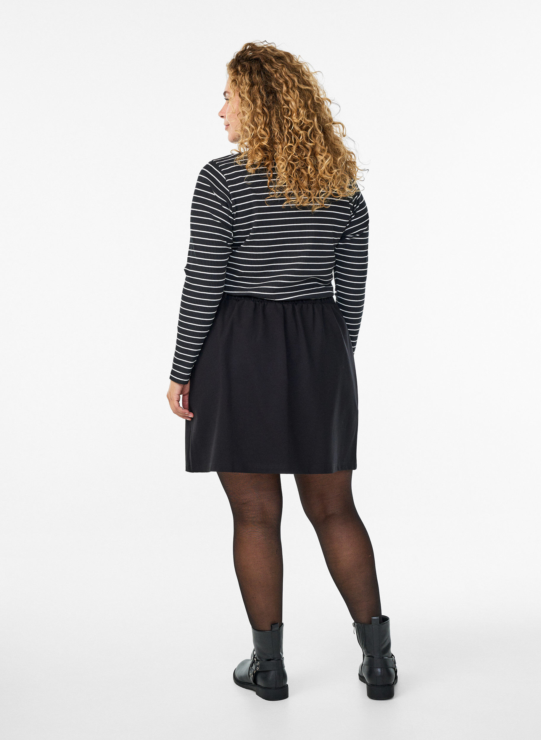 ZizzifashionShort jersey skirt with slit, Black, Model image number 2