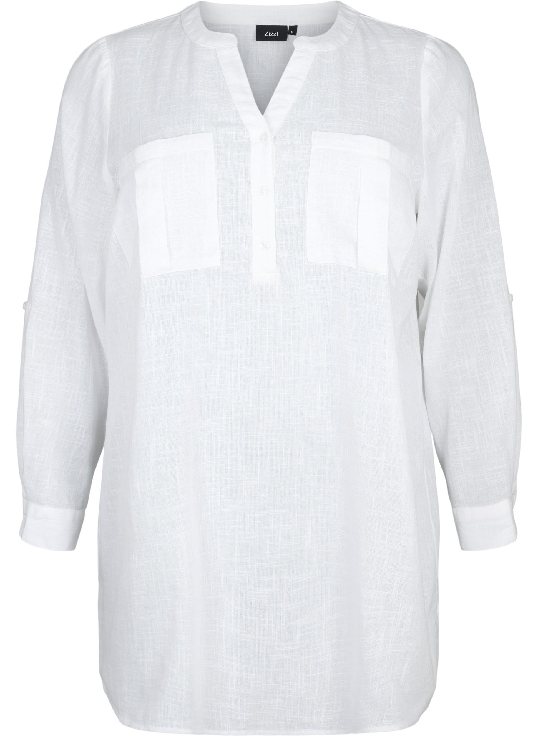 Zizzifashion Tunic in cotton with 3/4 sleeves, Bright White, Packshot image number 0