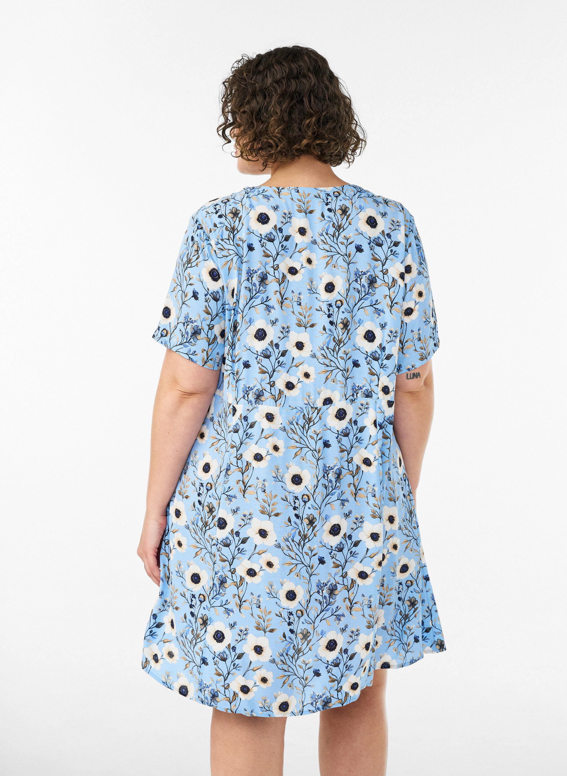 ZizzifashionShort dress with floral print, Blue, Model image number 2
