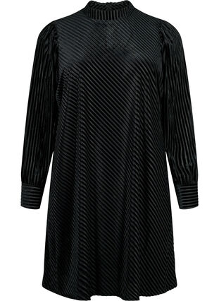 Textured dress in velour, Black, Packshot image number 0