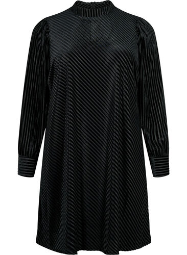 Structured pattern dress in velour, Black, Packshot image number 0