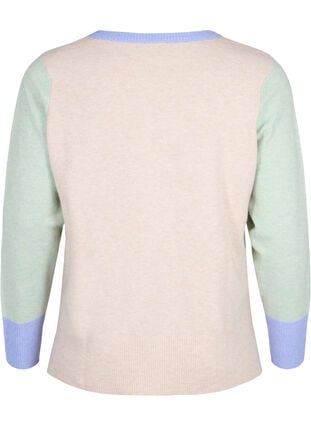 Knitted blouse with colour block and v-neck, Pumice Stone Mel.Com, Packshot image number 1