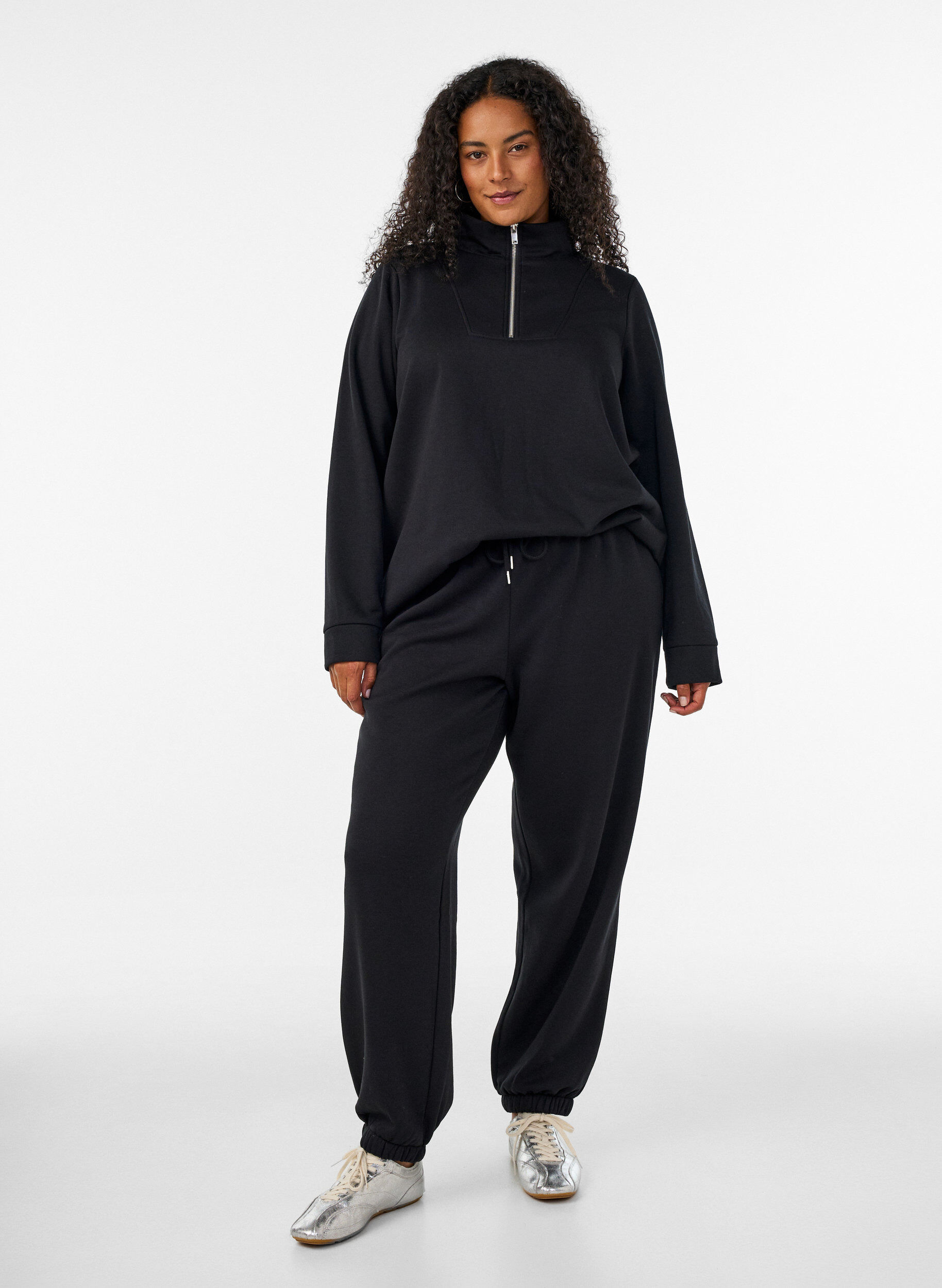 ZizzifashionHigh-waisted sweatpants with drawstring, Black, Model image number 0