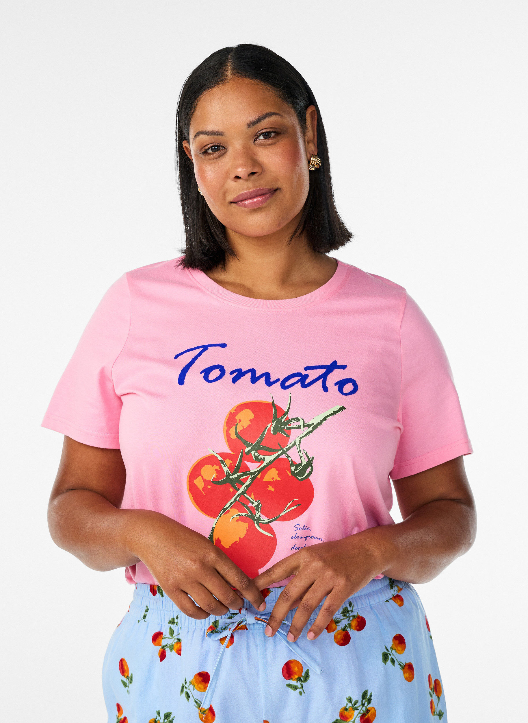 ZizzifashionOrganic cotton T-shirt with tomato print, Pink, Model image number 0