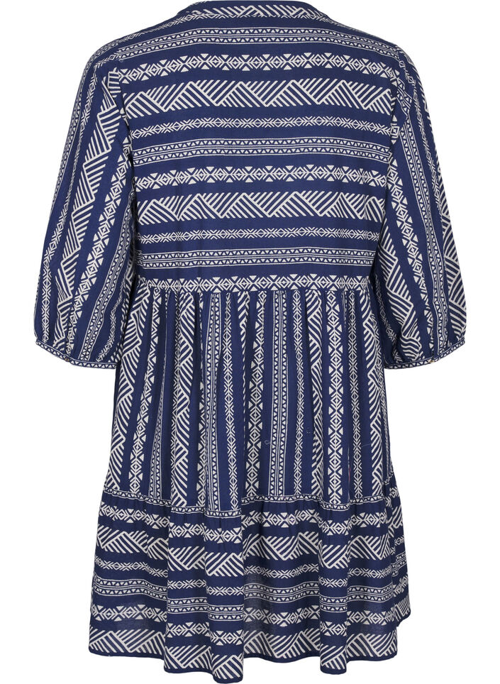 Short dress with graphic print and 3/4 sleeves, Blue, Packshot image number 1