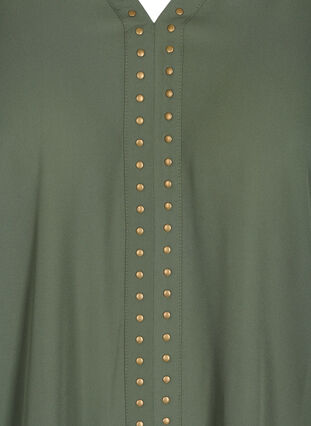 Long-sleeved v-neck blouse with studs, Thyme, Packshot image number 2