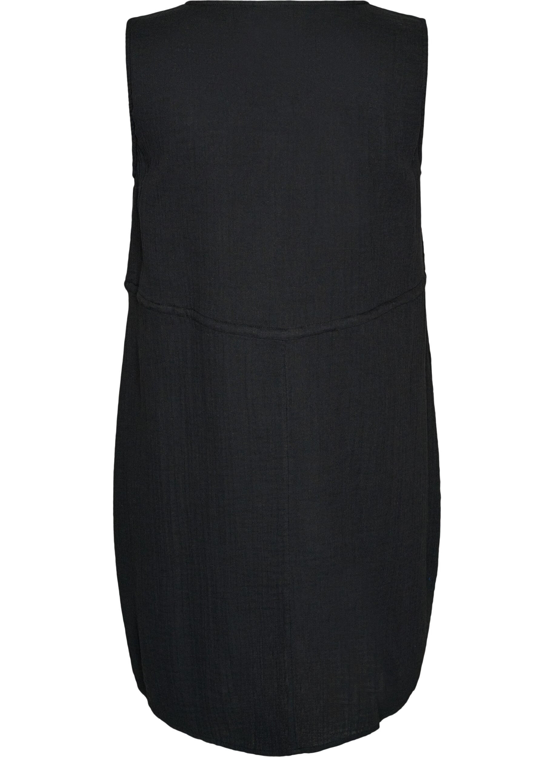 ZizzifashionSleeveless cotton muslin dress with tie string, Black, Packshot image number 3