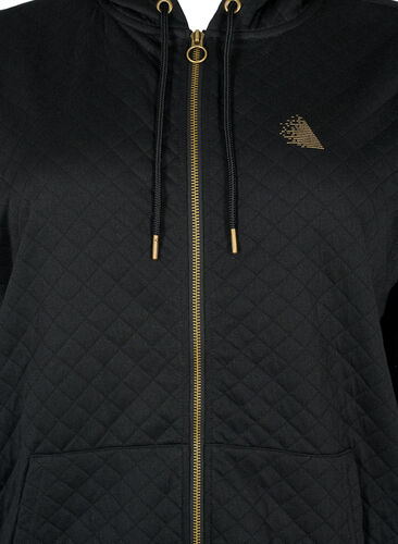 Quilted sports cardigan with hood, Black, Packshot image number 2