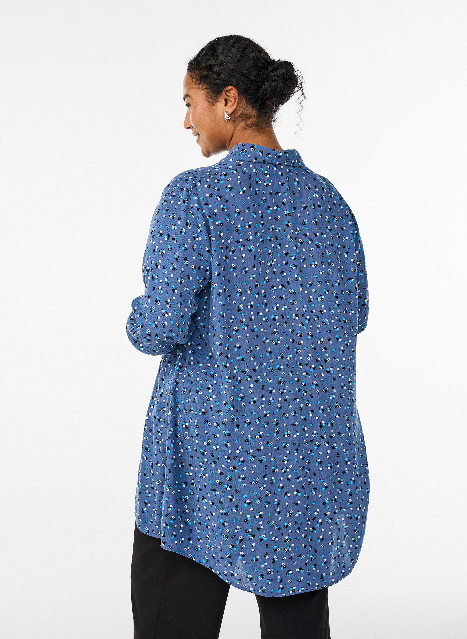 Zizzifashion Long shirt with floral print, Blue, Model image number 2