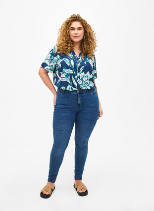 Blouse with short sleeves and v-neck, Navy B.Big FlowerAOP, Model image number 2