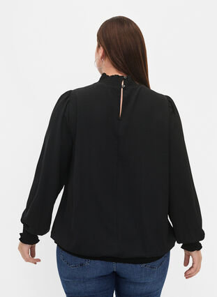 Solid color smock blouse with long sleeves, Black, Model image number 1