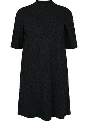 Patterned dress with glitter and short sleeves, Black/Black Lurex, Packshot image number 0