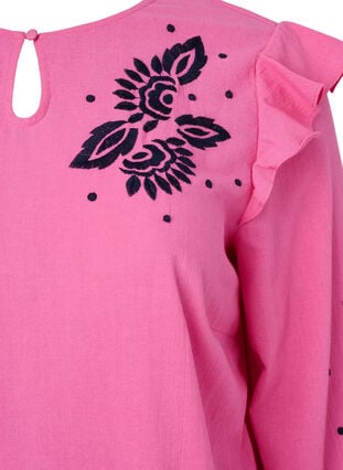 Cotton blouse with embroidery and ruffles, Pink P. w. Navy, Packshot image number 2