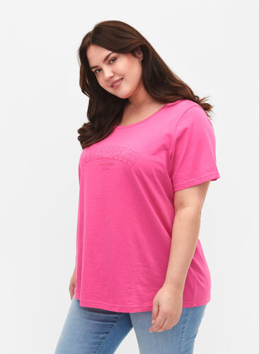 Cotton t-shirt with text print, Shocking Pink W. LOS, Model image number 0