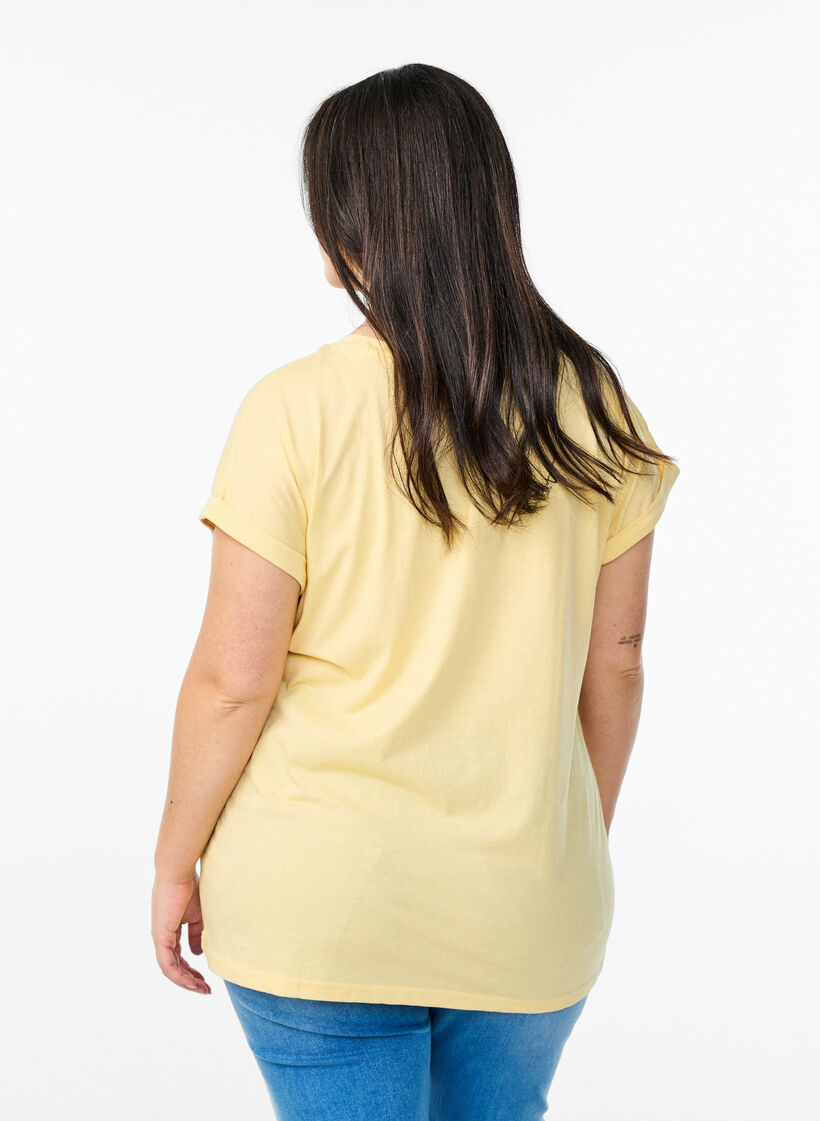 Short sleeve cotton blend T-shirt, Yellow, Model image number 2
