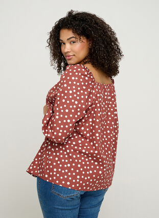 Cotton blouse with dots, Marsala AOP, Model image number 1