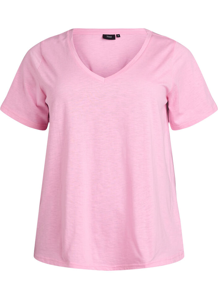 Short sleeve basic t-shirt with v-neck, Pink, Packshot image number 0