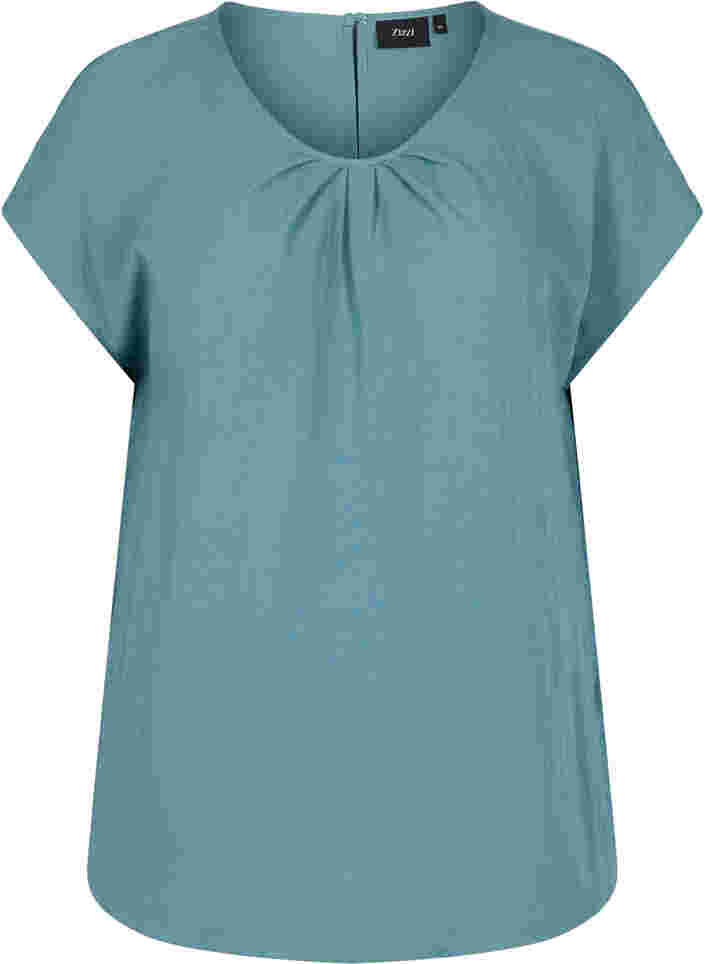 Short-sleeved viscose blouse with round neck, Trooper, Packshot image number 0