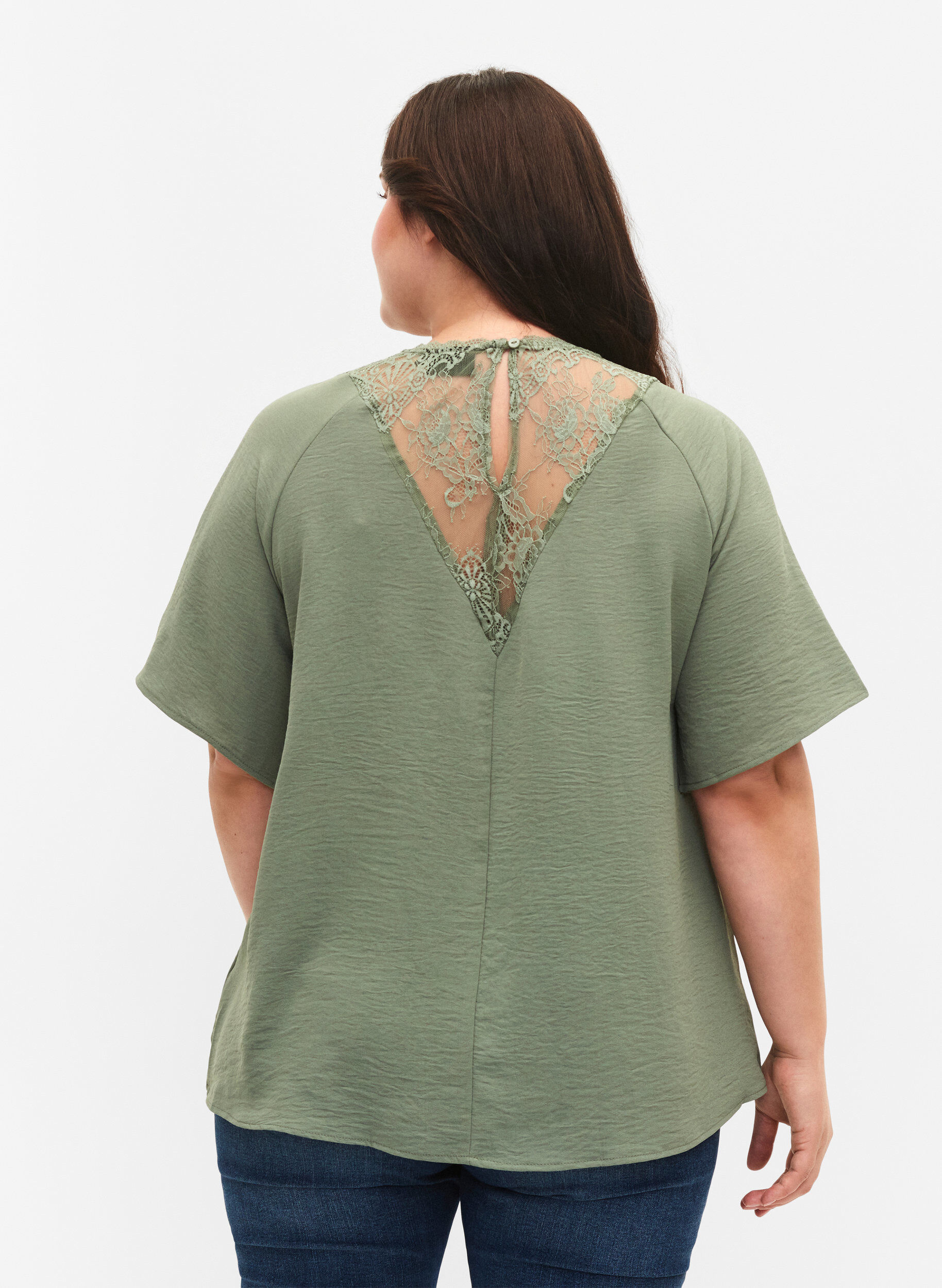 Zizzifashion Short-sleeved blouse with lace, Lily Pad, Model image number 1