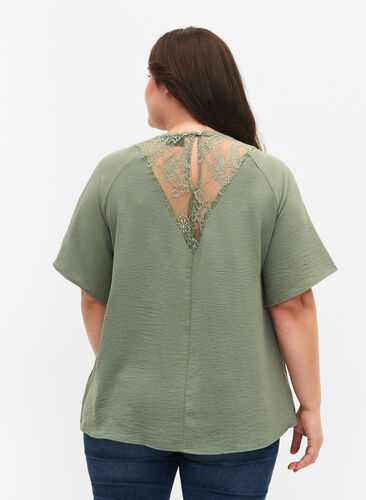Short-sleeved blouse with lace , Lily Pad, Model image number 1
