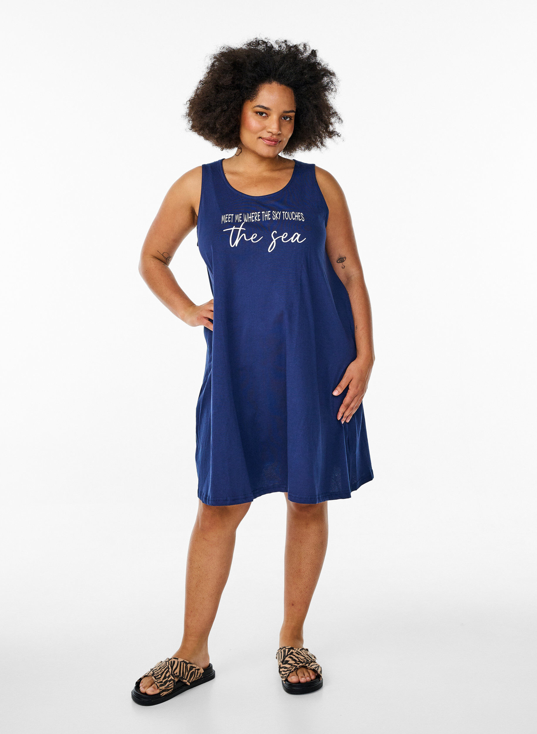 ZizzifashionSleeveless A-line dress, Blue, Model image number 1