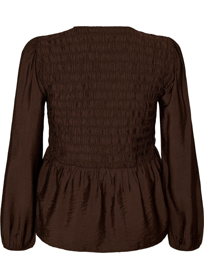 Blouse with smock and long sleeves, Brown, Packshot image number 1