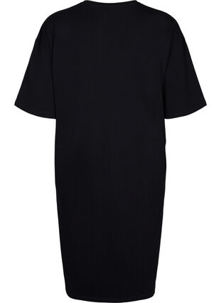 Short-sleeved cotton dress with slits, Black, Packshot image number 1
