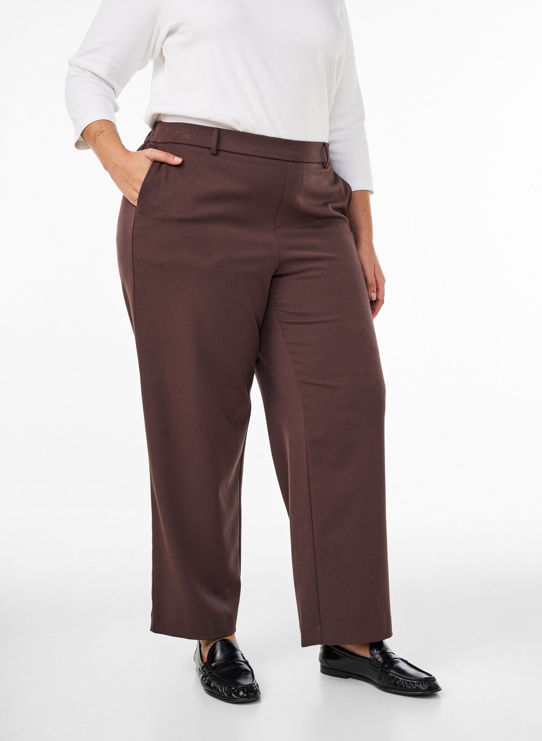 ZizzifashionHigh-waisted tailored trousers with straight fit, Brown, Model image number 2