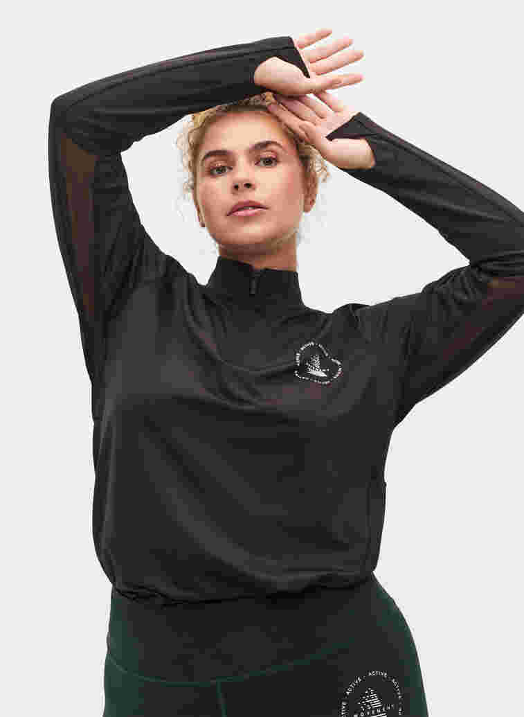High neck exercise top with zip, Black, Model image number 2