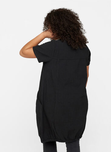 Short sleeve cotton dress, Black, Model image number 1