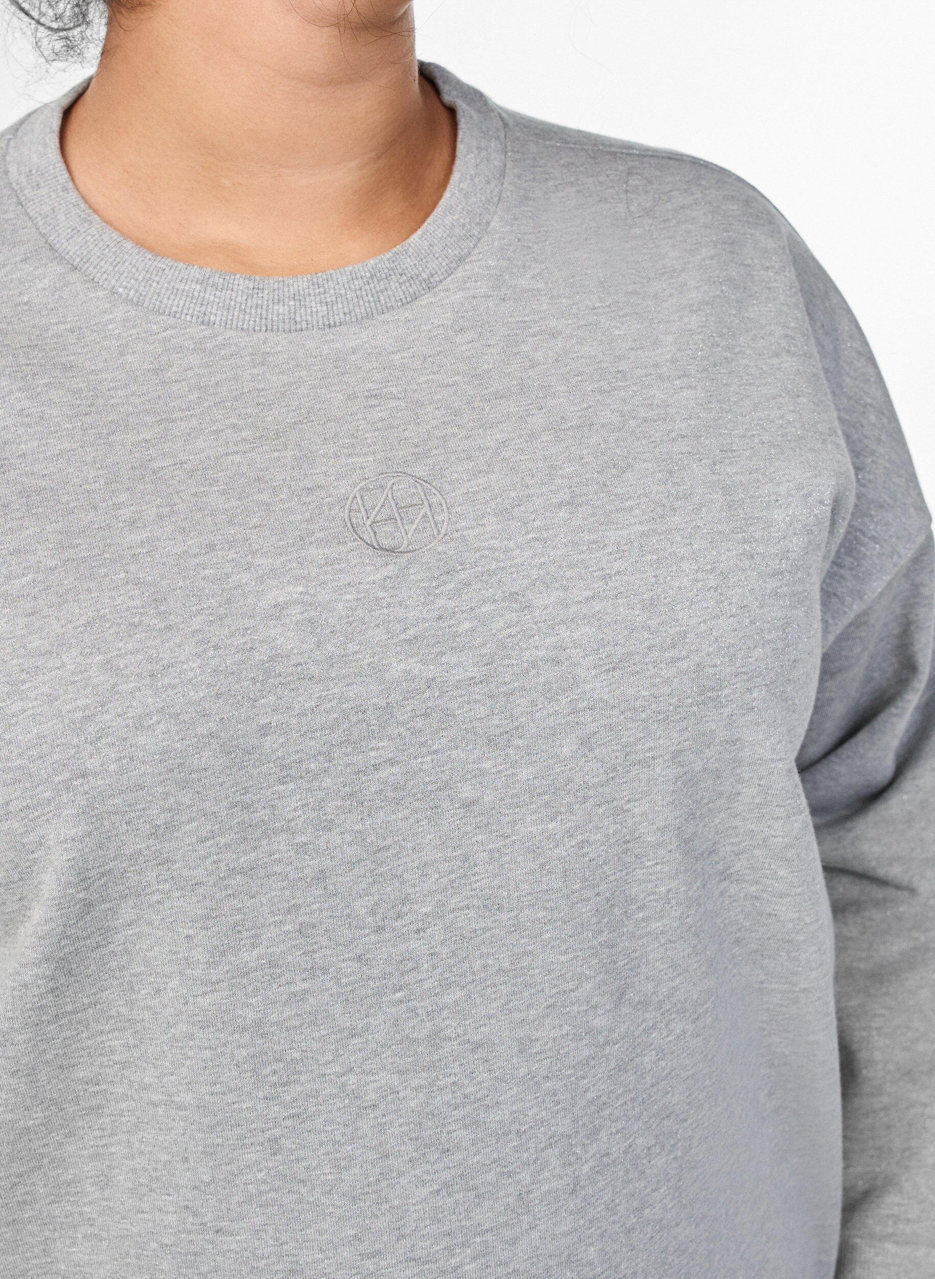 Zizzifashion Sweatshirt with slits and glitter thread, Grey, Model image number 3