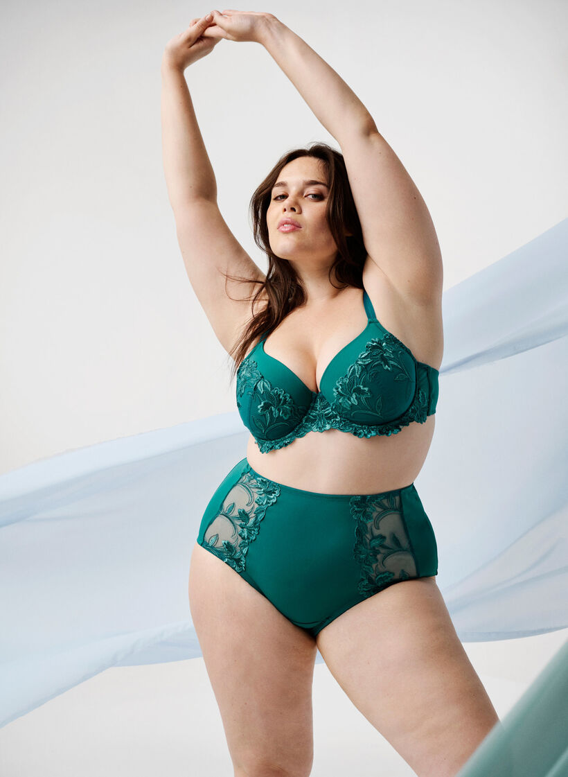 Lace bra with underwire and padding, Green-Blue Slate, Image image number 0
