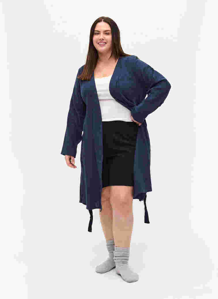 Cotton dressing gown with tie belt, Navy Blazer, Model image number 2
