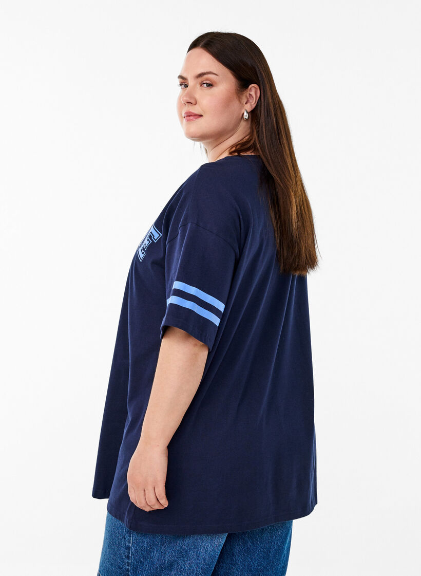 Sporty oversized college T-shirt, Blue, Model image number 2