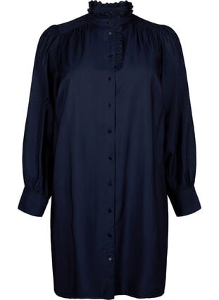 Viscose shirt dress with ruffles, Sky Captain, Packshot image number 0