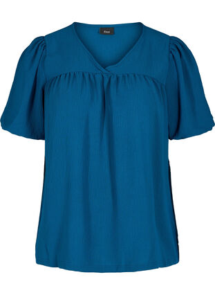 Short-sleeved blouse with a V-neck, Poseidon, Packshot image number 0