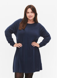 Knitted dress in cotton-viscose blend, Dress Blues Mel., Model