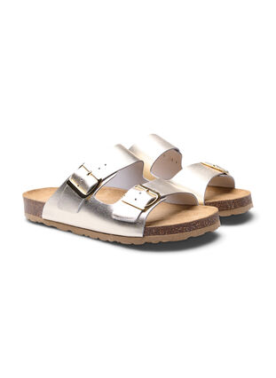 Wide-fit leather sandals, Gold, Packshot image number 3