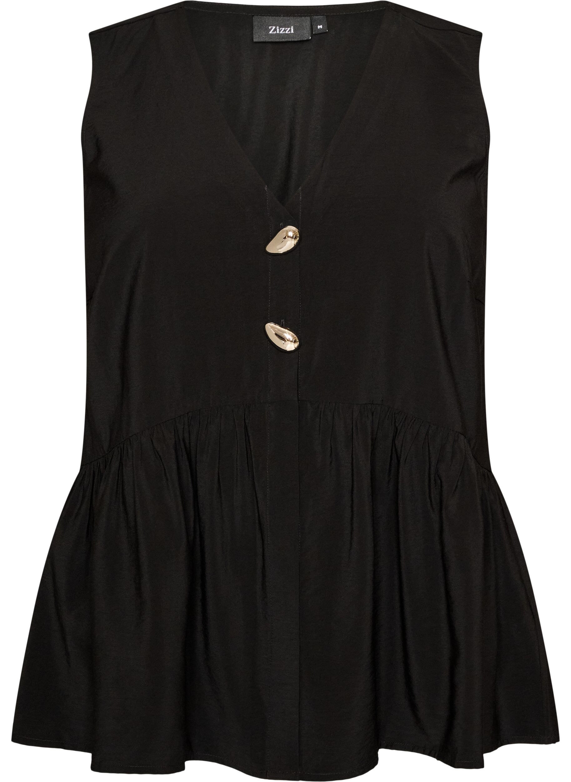 Sleeveless peplum blouse with decorative buttons