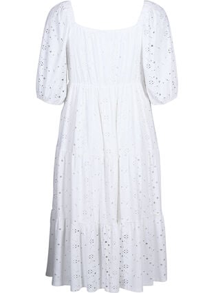 Maxi dress with lace pattern and a square neckline, Bright White, Packshot image number 1