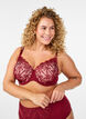 Bra with embroidered lace and moulded cups, Dark Bordeaux, Model image number 0