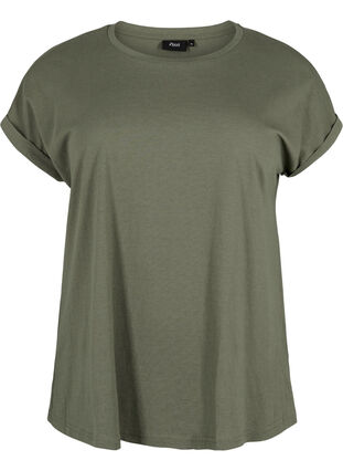 Short sleeve cotton blend T-shirt, Dusty Olive, Packshot image number 0
