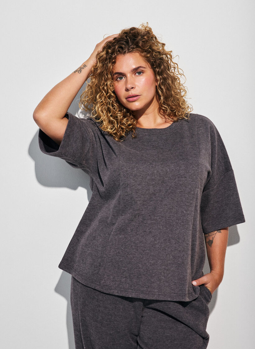 A-line jersey blouse with elbow-length sleeves, Dark Grey, Model image number 0
