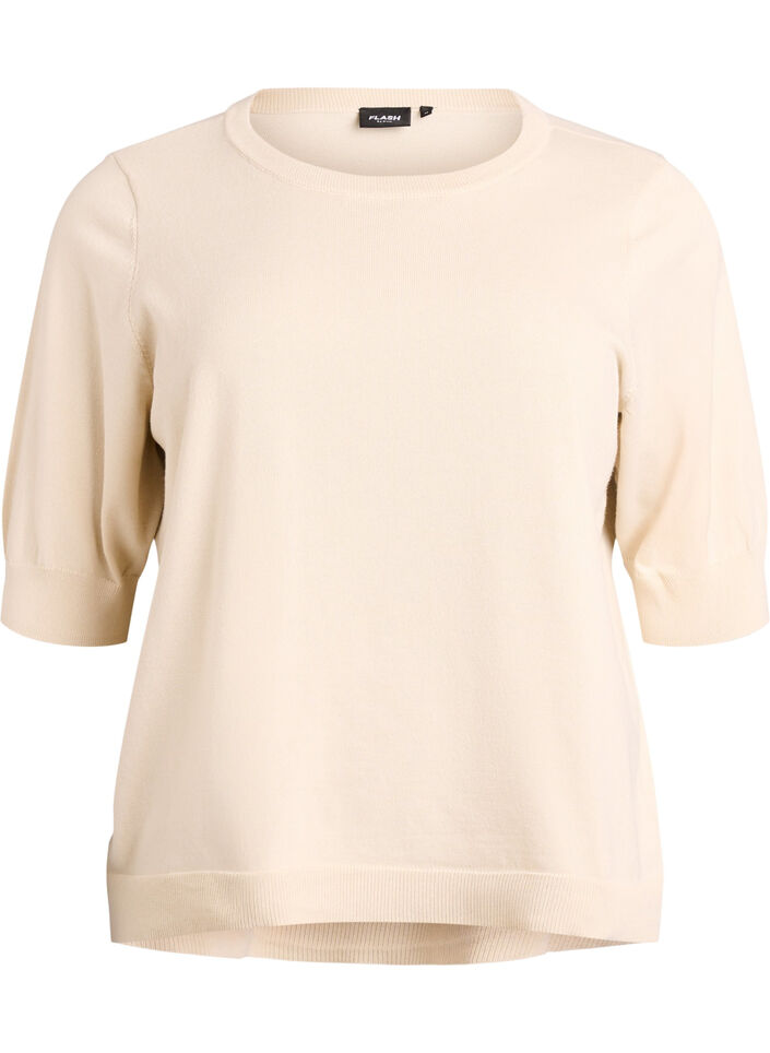 FLASH - Fine-knit blouse with short sleeves, Beige, Packshot image number 0