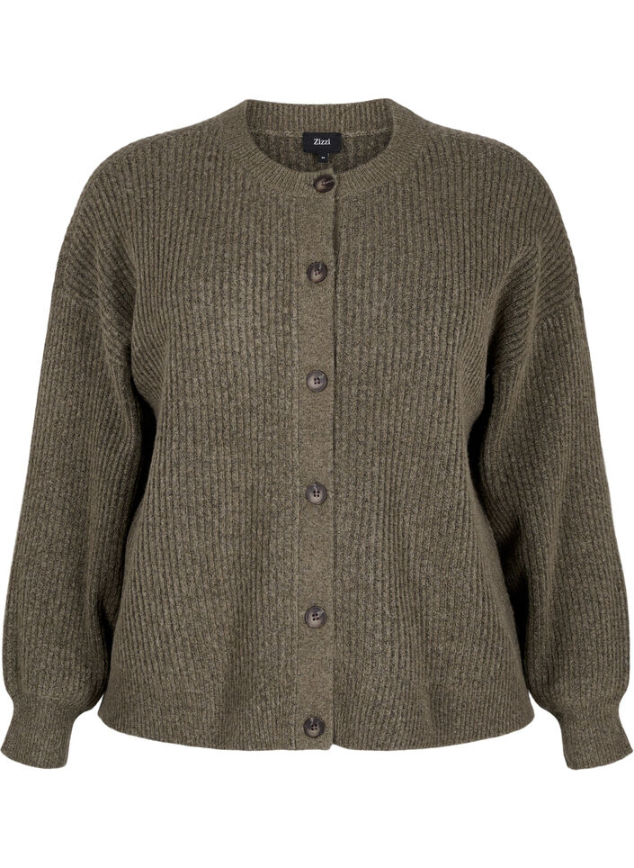Rib knit cardigan with buttons, Green, Packshot image number 0