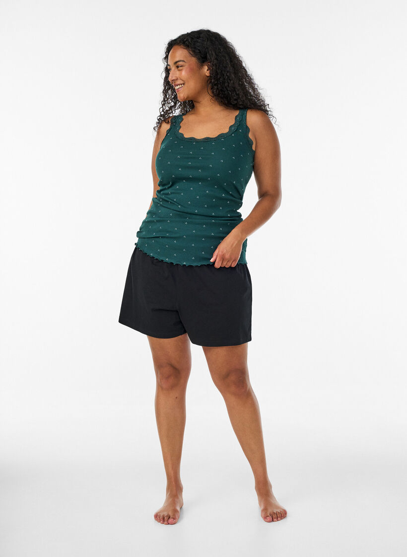 Top with print and lace edge, Green, Model image number 1