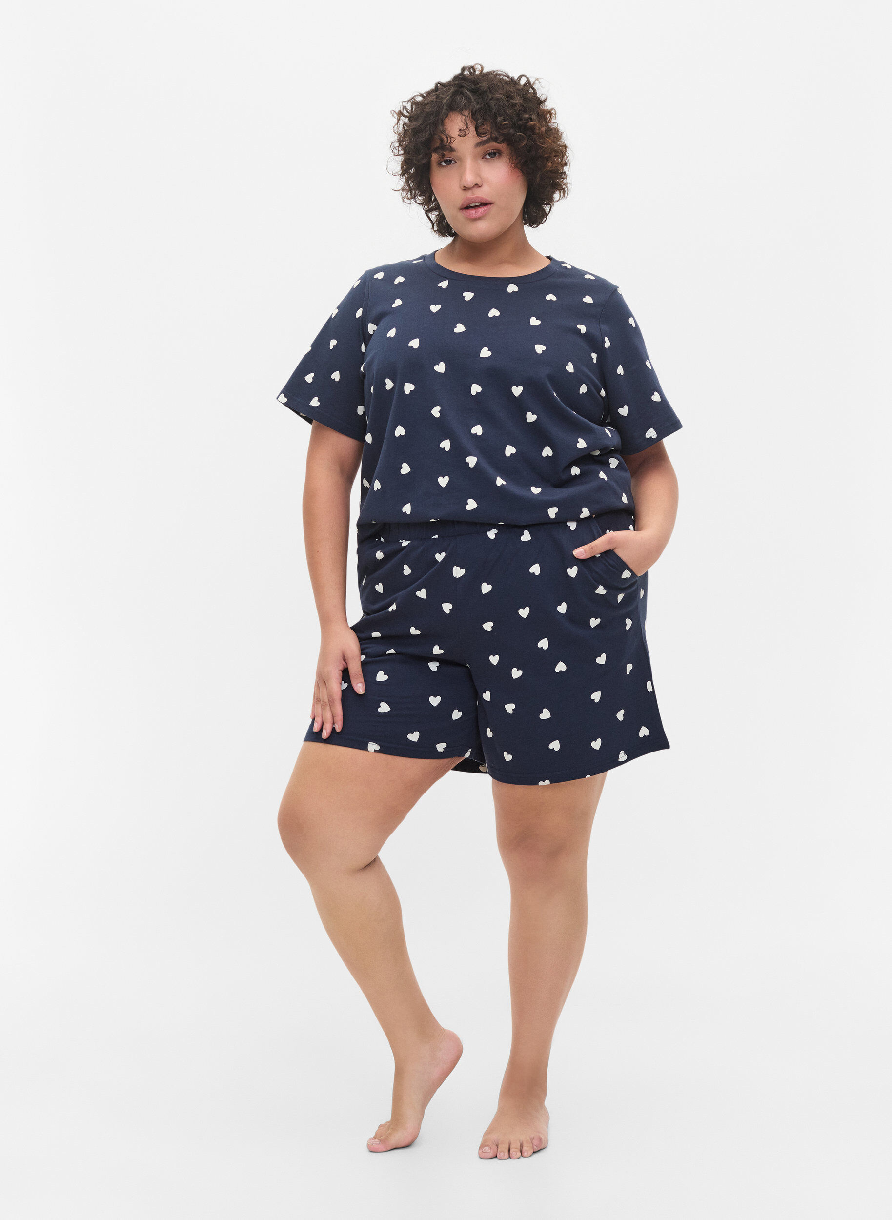 Zizzifashion Short sleeved pyjama t-shirt in cotton, Navy Blazer AOP, Model image number 2