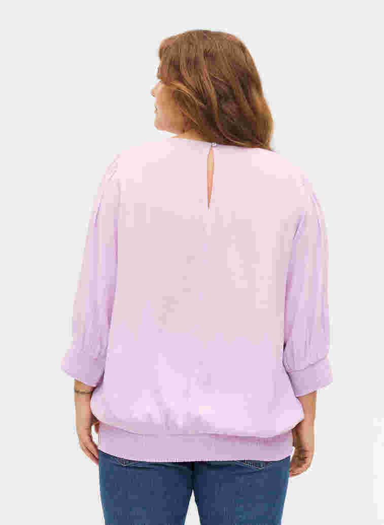 Solid-coloured viscose blouse with a balloon effect, Orchid Bloom, Model image number 1