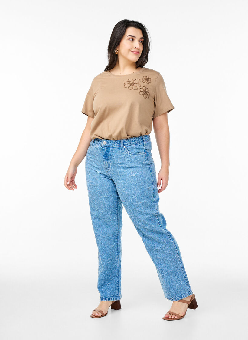 Gemma jeans with a high waist and floral pattern, Light Blue, Model image number 0