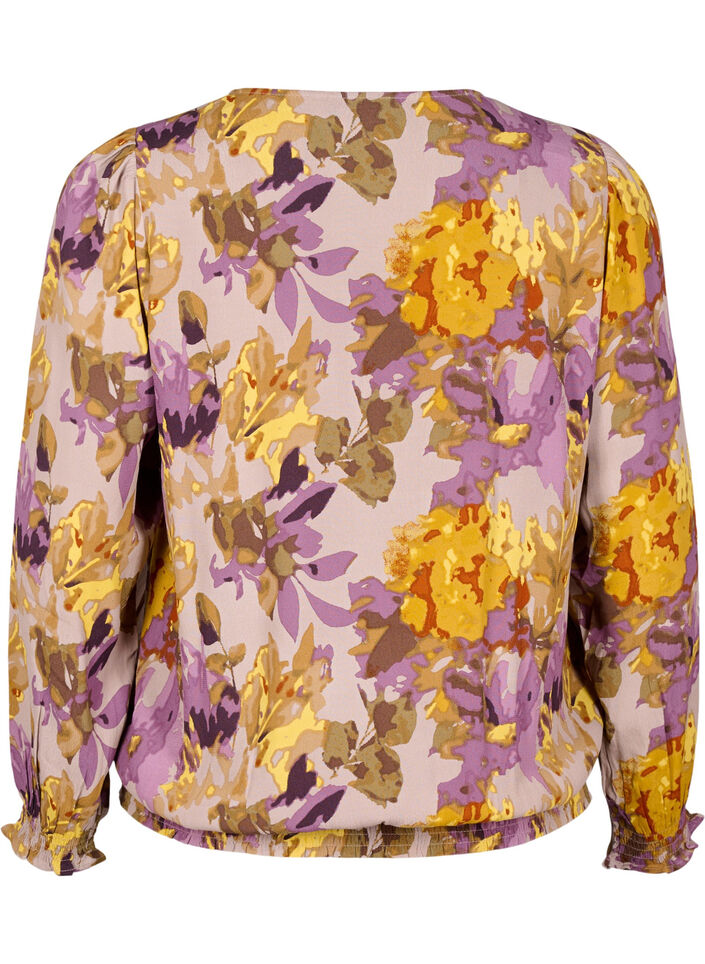 Smock blouse with floral print, Purple Flower, Packshot image number 1